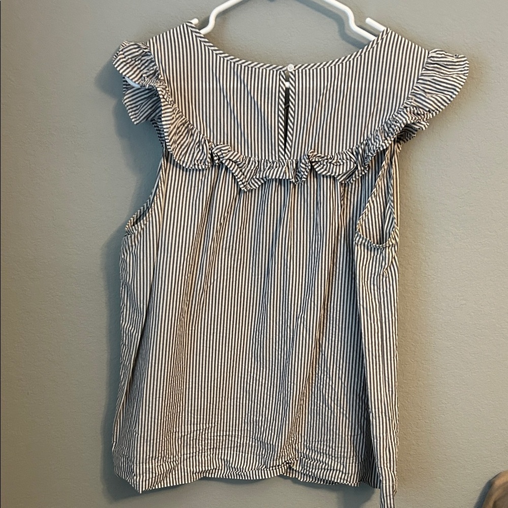 Loft Outlet Striped Ruffle Sleeve Top - Picture 6 of 7